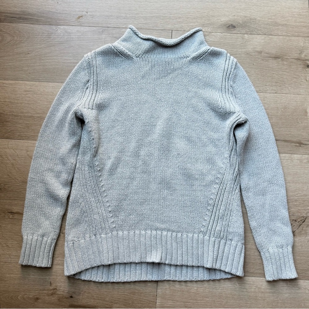 Vintage J Crew Gray Mock Roll Neck Knit Cotton Fisherman Sweater Women’s XS